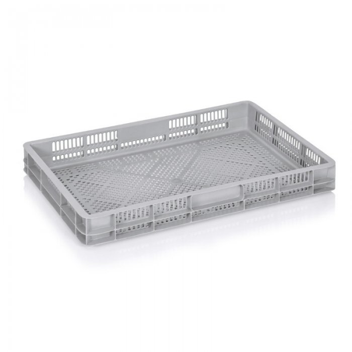 Lada Transport Euro 600 x 400 x 75 mm, Baza/Pereti Ventilati, Material PP Virgin, Gri-Lazi Pentru Transport