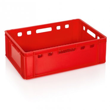 Lada Transport Pentru Carne 600 x 400 x 200 mm, Baza Ventilata, Pereti Solizi, Material PP Virgin, Rosie