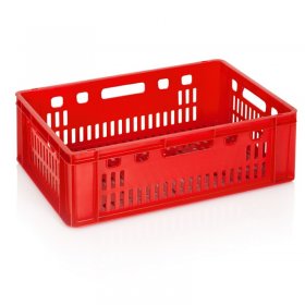 Lada Transport Pentru Carne 600 x 400 x 200 mm, Baza/Pereti Ventilati, Material PP Virgin, Rosie-Lazi Pentru Transport