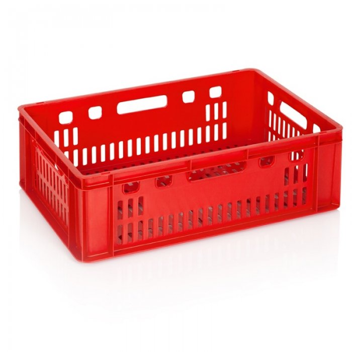 Lada Transport Pentru Carne 600 x 400 x 200 mm, Baza/Pereti Ventilati, Material PP Virgin, Rosie-Lazi Pentru Transport