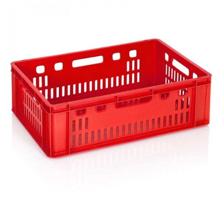 Lada Transport Pentru Carne 600 x 400 x 200 mm, Baza Solida, Pereti Ventilati, Material PP Virgin, Rosie-Lazi Pentru Transport