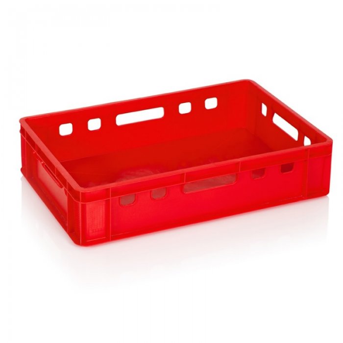 Lada Transport Pentru Carne 600 x 400 x 140 mm, Baza/Pereti Solizi, Material PP Virgin, Rosie-Lazi Pentru Transport