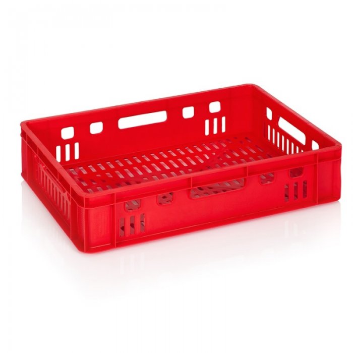 Lada Transort Pentru Carne 600 x 400 x 140 mm, Baza/Pereti Ventilati, Material PP Virgin, Rosie-Lazi Pentru Transport