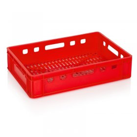 Lada Transport Pentru Carne 600 x 400 x 140 mm, Baza Ventilata, Pereti Solizi, Material PP Virgin, Rosie-Lazi Pentru Transport