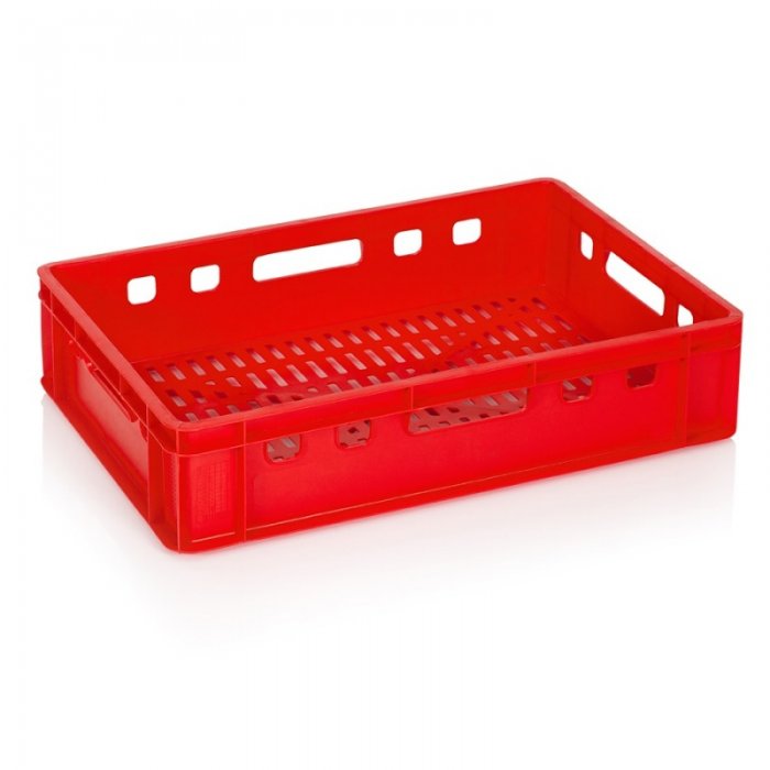 Lada Transport Pentru Carne 600 x 400 x 140 mm, Baza Ventilata, Pereti Solizi, Material PP Virgin, Rosie-Lazi Pentru Transport