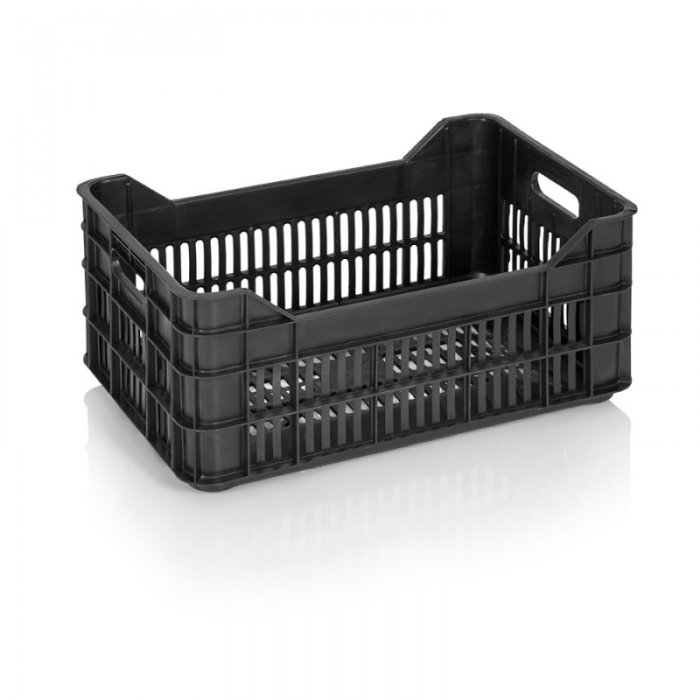 Lada Transport PSZ 530 x 350 x 240 mm, Pereti Ventilati, Material PP Virgin, Neagra-Lazi Pentru Transport
