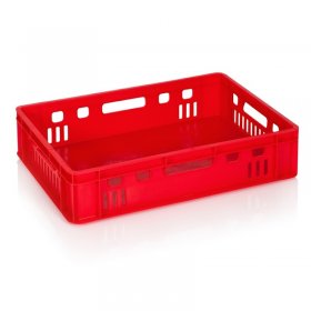 Lada Transport Pentru Carne 600 x 400 x 140 mm, Baza Solida, Pereti Ventilati, Material PP Virgin, Rosie-Lazi Pentru Transport