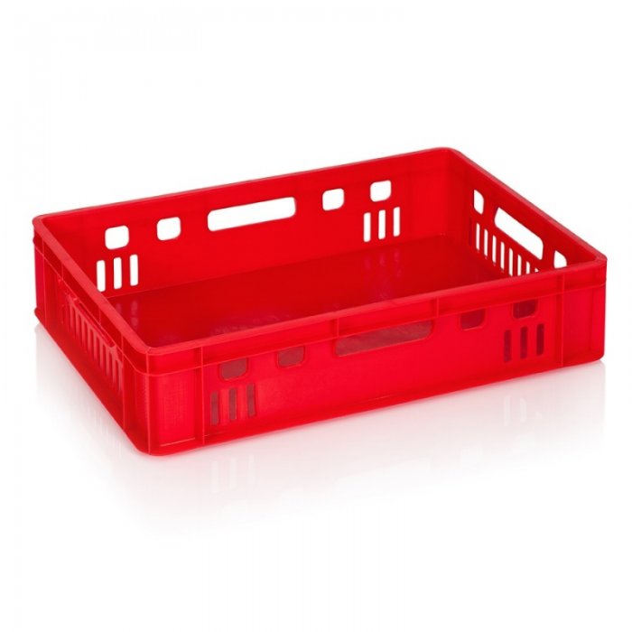 Lada Transport Pentru Carne 600 x 400 x 140 mm, Baza Solida, Pereti Ventilati, Material PP Virgin, Rosie-Lazi Pentru Transport