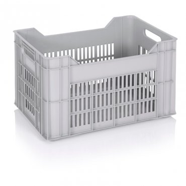 Bread Transport Crate 600 x 400 x 380 mm, Ventilated Walls, Virgin PP Material, Gray