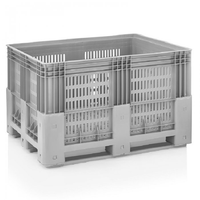 Boxpalet Perforat 1200 x 1000 x 760 mm, 3 Traverse, Capacitate 600 L, Material PP Virgin, Gri-Lazi Pentru Transport
