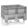 Boxpalet Solid 1200 x 1000 x 760/960 mm, 4 Roti, Capacitate 600 L, Material PP Virgin, Gri-Lazi Pentru Transport