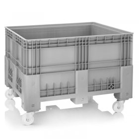 Boxpalet Solid 1200 x 1000 x 760/960 mm, 4 Roti, Capacitate 600 L, Material PP Virgin, Gri-Lazi Pentru Transport