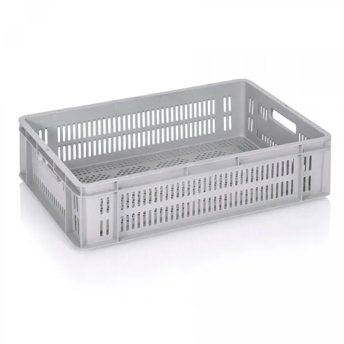 Lada Transport Euroline 600 x 400 x 160 mm, Baza/Pereti Ventilati, Material PP Virgin, Gri-Lazi Pentru Transport