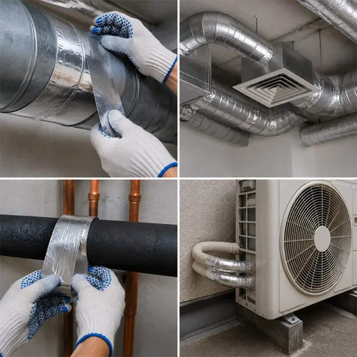 Banda Adeziva Din Aluminiu 50 mm x 50 m x 50 my, Adeziv Cauciuc sintetic, Culoare Argintiu-Benzi Adezive Aluminiu