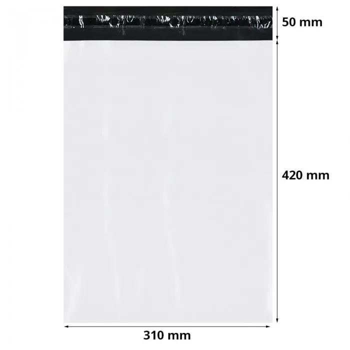 Standard Courier Bags A3, 310 x 420 mm, 50 mm Flap, White / Black, Set of 50