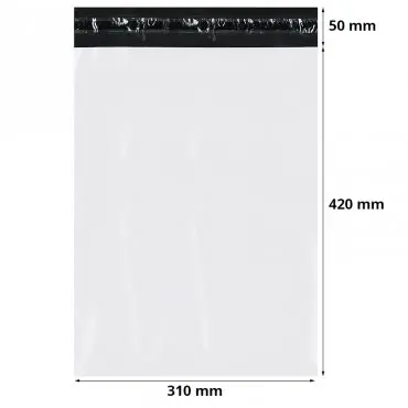 Standard Courier Bags A3, 310 x 420 mm, 50 mm Flap, White / Black, Set of 50