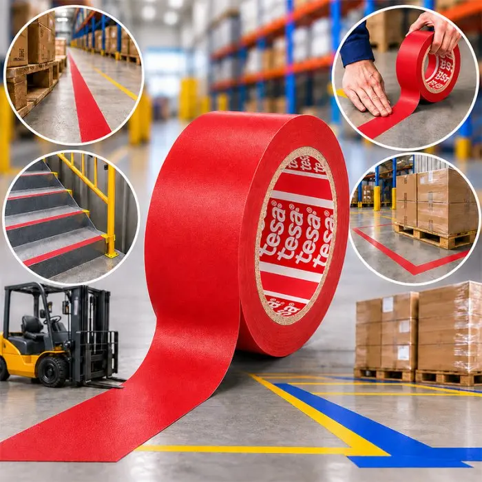 Banda Adeziva Pentru Marcare TESA 33 m x 50 mm, Culoare Rosu-Benzi Adezive Si Adezivi