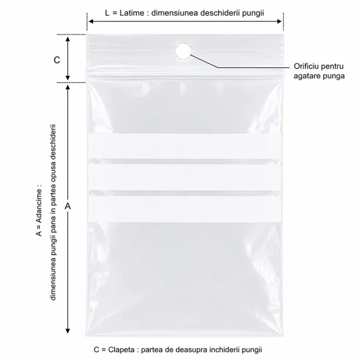 Pungi Plastic Cu Fermoar Ziplock Si Benzi De Scriere 150 x 180 mm, 50 My, Buc / Pachet 100-Pungi Cu Inchidere Zip Sau Slider