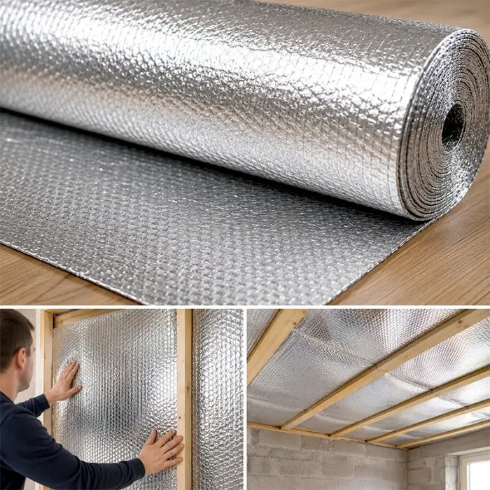 Folie Cu Bule Mici Aluminizata Latime 1200 mm, Lungime 34 m, Straturi 3, Grosime 80 my, Culoare Argintiu-Folie Cu Bule De Aer...