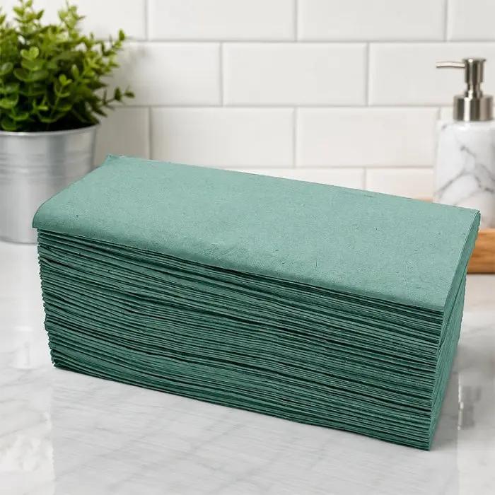 Prosop Hartie Pliat V-Fold, Verde, 1 Strat, 250 x 210 mm, 200 Foi/Pachet, Set 20 Pachete-Consumabile Hartie