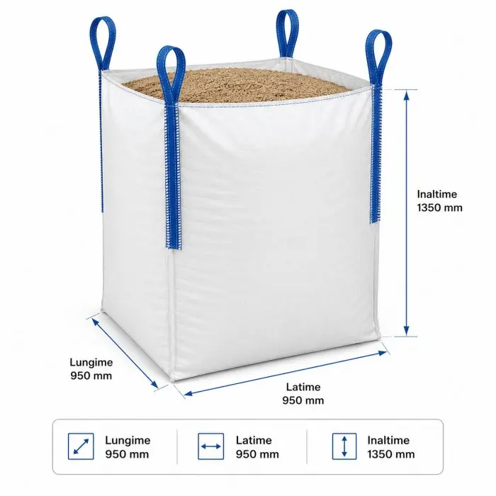 Big Bags Length 950 mm, Width 950 mm, Height 1350 mm, Volume 1218 Liters, Filling Spout NO