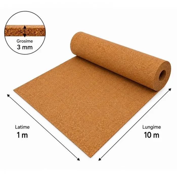 Izolator Pluta Naturala ECO, 10 m²/rola Lungime 10 m, Latime 1 m, Grosime 3 mm, Culoare Maro-Ambalaje Ecologice