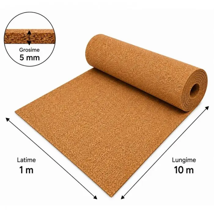 Izolator Pluta Naturala ECO, 10 m²/rola Lungime 10 m, Latime 1 m, Grosime 5 mm, Culoare Maro-Ambalaje Ecologice