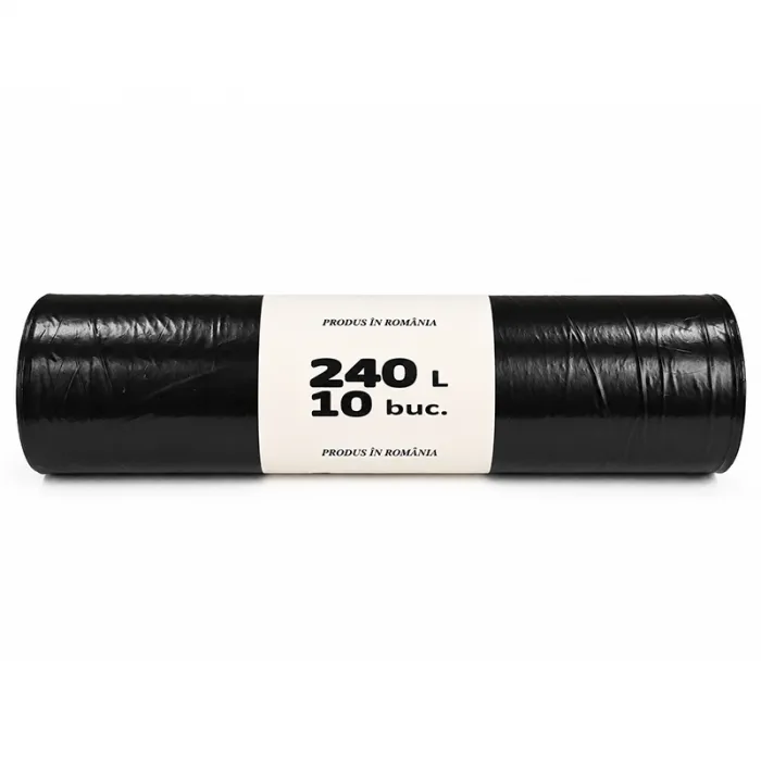 Saci Menajeri Din LDPE Reciclat Tip Sac Gros, Litri 240, Grosime 30 my, Dimensiuni 1100 x 1250 mm, Culoare Negru, Saci/Rola 1...