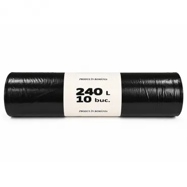 Saci Menajeri Din LDPE Reciclat Tip Sac Gros, Litri 240, Grosime 30 my, Dimensiuni 1100 x 1250 mm, Culoare Negru, Saci/Rola 10