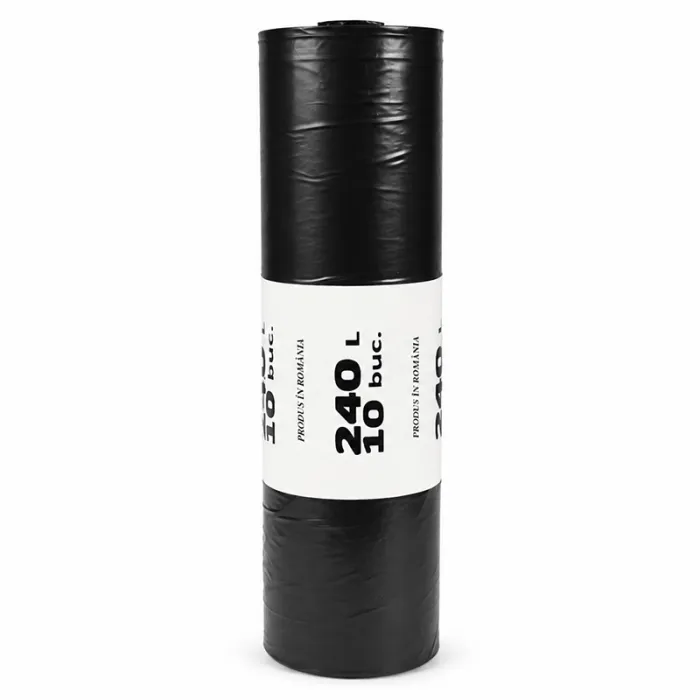 Saci Menajeri Din LDPE Reciclat Tip Sac Gros, Litri 240, Grosime 30 my, Dimensiuni 1100 x 1250 mm, Culoare Negru, Saci/Rola 1...