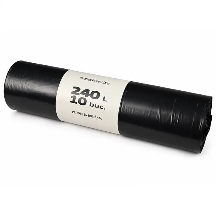Saci Menajeri Din LDPE Reciclat Tip Sac Gros, Litri 240, Grosime 30 my, Dimensiuni 1100 x 1250 mm, Culoare Negru, Saci/Rola 1...
