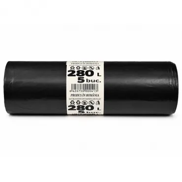 Saci Menajeri Din LDPE Reciclat Tip Sac Gros, Litri 280, Grosime 35 my, Dimensiuni 1200 x 1450 mm, Culoare Negru, Saci/Rola 5