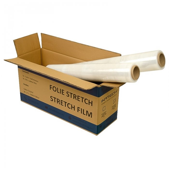 Folie Stretch Uz Manual Personalizata Latime 500 mm, Numar Culori 1/2, Grosime 23 my, Greutate 1.6 kg, Greutate Tub 0.3 kg, B...