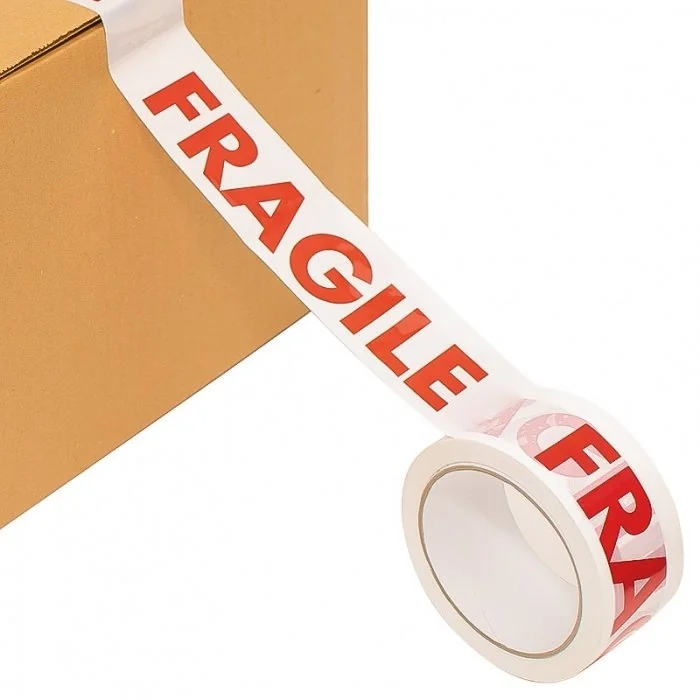 Banda Adeziva FRAGIL Lungime 60 m, Latime 48 mm, Culoare Rosu / Alb, Silentios Da-Benzi Adezive Pentru Ambalare