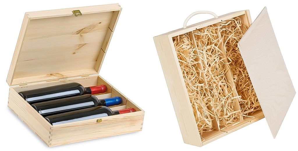 Cutie din lemn pentru 3 sticle de vin