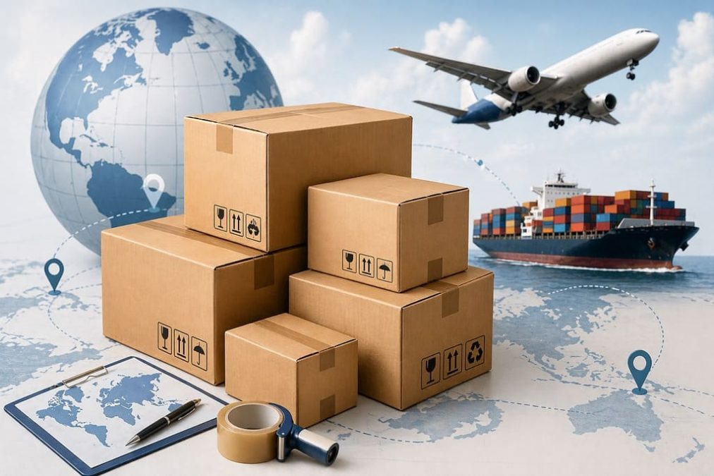 ilustratie cutii de carton pentru transport international