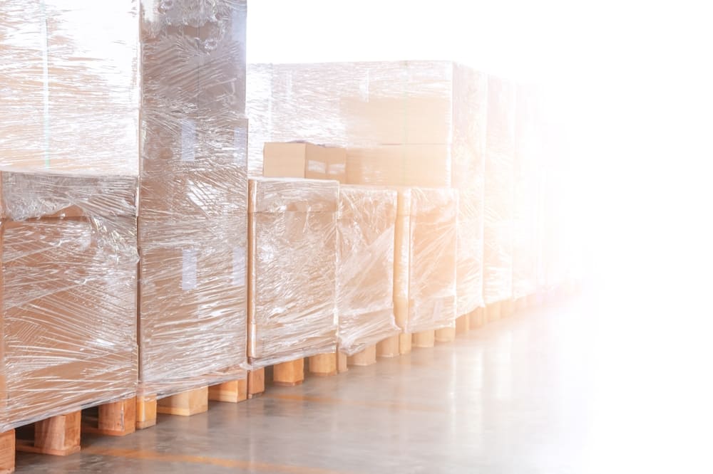 cardboard pallets in a warehouse