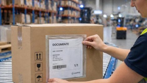 persoana aplica un plic port document pe un colet