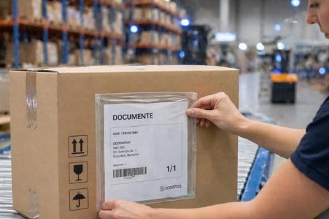 persoana aplica un plic port document pe un colet